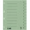 Groen scheidingsblad met lijnen en nummering. Het heeft perforaties voor archivering en een merkopdruk.