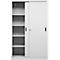 Schiebetürenschrank, 5 Ordnerhöhen, 4 höhenverstellbare Fachböden, abschließbar, B 1200 x T 450 mm x H 1950 mm, Stahl, lichtgrau RAL 7035