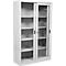 Schiebetürenschrank, 5 Ordnerhöhen, 4 höhenverstellbare Fachböden, Glastüren, abschließbar, B 1200 x T 450 mm x H 1950 mm, Stahl, lichtgrau RAL 7035