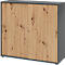Schiebetürschrank Breno, abschließbar, Spanplatte, melaminharzbeschichtet, B 1200 x T 400 x H 1100 mm, 3 Ordnerhöhen, Graphit/Asteiche