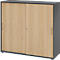 Schiebetürschrank Breno, abschließbar, Spanplatte, melaminharzbeschichtet, B 1200 x T 400 x H 1100 mm, 3 Ordnerhöhen, graphit/Eiche