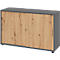 Schiebetürschrank Breno, abschließbar, Spanplatte, melaminharzbeschichtet, B 1200 x T 400 x H 748 mm, 2 Ordnerhöhen, Graphit/Asteiche