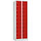 Schließfachschrank, Stahlbl., Türanschl. rechts, Zylinderschloss, 20 Fächer, B 600 x H 1800 mm, l.grau RAL 7035/f.rot RAL 3000