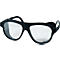 Lunettes de protection noires avec verres transparents et branches.