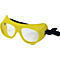 Lunettes de sécurité jaunes avec verres transparents et bande élastique noire.