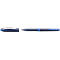Blue ballpoint pen with open cap, the end shows "Schneider". The pen is isolated.