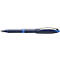 Blue ballpoint pen. Ribbed grip, transparent body, cap. Text: 'D.tec'.
