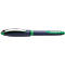 A Schneider brand pen. Dark blue body with green end and clip. Schneider lettering.