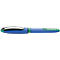 Blue pen with green clip and Schneider 1 inscription.
