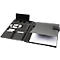 Schreibmappe Lightpak®, A4, Multifunktionsbänder, 1 Einsteckfach, Stifteschlaufe, Handy-/Tabletaufsteller, 1 Block, Magnetverschluss, RPET, anthrazit