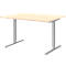 Schreibtisch BARI, T-Fuß, Rechteck, B 1200 x T 800 x H 680-820 mm, Ahorn/Alu