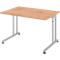 Schreibtisch Breno, manuelle Höheneinstellung, horizontaler Kabelkanal, B 1200 x T 800 x H 680-820 mm, Spanplatte & Stahl, Asteiche/Silber