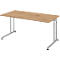 Schreibtisch Breno, manuelle Höheneinstellung, horizontaler Kabelkanal, B 1600 x T 800 x H 680-820 mm, Spanplatte & Stahl, Asteiche/Silber