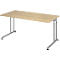 Schreibtisch Breno, manuelle Höheneinstellung, horizontaler Kabelkanal, B 1600 x T 800 x H 680-820 mm, Spanplatte & Stahl, Eiche/Silber
