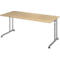 Schreibtisch Breno, manuelle Höheneinstellung, horizontaler Kabelkanal, B 1600 x T 800 x H 680-820 mm, Spanplatte & Stahl, Eiche/Silber