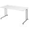 Schreibtisch Breno, manuelle Höheneinstellung, horizontaler Kabelkanal, B 1600 x T 800 x H 680-820 mm, Spanplatte & Stahl, Weiß/Silber