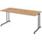 Schreibtisch Breno, manuelle Höheneinstellung, horizontaler Kabelkanal, B 1800 x T 800 x H 680-820 mm, Spanplatte & Stahl, Asteiche/Graphit
