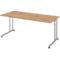 Schreibtisch Breno, manuelle Höheneinstellung, horizontaler Kabelkanal, B 1800 x T 800 x H 680-820 mm, Spanplatte & Stahl, Asteiche/Silber
