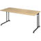 Schreibtisch Breno, manuelle Höheneinstellung, horizontaler Kabelkanal, B 1800 x T 800 x H 680-820 mm, Spanplatte & Stahl, Eiche/Graphit