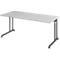 Schreibtisch Breno, manuelle Höheneinstellung, horizontaler Kabelkanal, B 1800 x T 800 x H 680-820 mm, Spanplatte & Stahl, Lichtgrau/Graphit