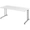Schreibtisch Breno, manuelle Höheneinstellung, horizontaler Kabelkanal, B 1800 x T 800 x H 680-820 mm, Spanplatte & Stahl, Weiß/Silber