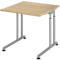 Schreibtisch Breno, manuelle Höheneinstellung, horizontaler Kabelkanal, B 800 x T 800 x H 680-820 mm, Spanplatte & Stahl, Eiche/Silber