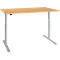 Schreibtisch, einstufig elektrisch höhenverstellbar, T-Fuß Rundrohr, B 1600 x T 800 x H 710-1180 mm, Buche/weißaluminium