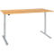 Schreibtisch, einstufig elektrisch höhenverstellbar, T-Fuß Rundrohr, B 1800 x T 800 x H 710-1180 mm, Buche/weißaluminium