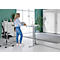 Schreibtisch, elektrisch höhenverstellbar, Rechteck, T-Fuß, B 1600 mm, weiß/weißalu + Schublade & Kabelspirale