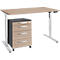 Schreibtisch, elektrisch höhenverstellbar, T-Fuß, H 755-1255 mm, Eiche-Dekor/weißaluminium + Memorybedienpanel, Kabelkanal, Rollcontaine