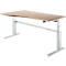 Schreibtisch Komfort, elektrisch höhenverstellbar, Freiform, Ansatz links, C-Fuß, B 1800 x T 1000/800 x H 655-1305 mm, Eiche/weißalu