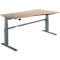 Schreibtisch Komfort, elektrisch höhenverstellbar, Freiform, Ansatz rechts, C-Fuß, B 1800 x T 1000,00/800 x H 655-1305 mm, Eiche/anthrazit