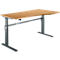 Schreibtisch Standard, elektrisch höhenverstellbar, Freiform, Ansatz rechts, C-Fuß, B 1800 x T 1000/800 x H 725-1185 mm, Buche-Dekor/anthrazit