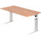 Schreibtisch TARVIS, C-Fuß, Quadrat, B 1600 mm, Gestell weiß, höhenverstellbar, Nussbaum-Dekor