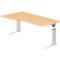 Schreibtisch TARVIS, Freiform, B 1800 x T 800/1000 x H 680-820 mm, Gestell weiß, Ahorn-Dekor