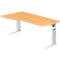Schreibtisch TARVIS, Freiform, B 1800 x T 800/1000 x H 680-820 mm, Gestell weiß, Buche-Dekor