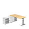 Schreibtisch ULM mit Sideboard, manuell höhenverstellbar, Rechteck, T-Fuß, B 1600 mm, Ahorn-Dekor