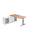 Schreibtisch ULM mit Sideboard, manuell höhenverstellbar, Rechteck, T-Fuß, B 1600 mm, Nussbaum-Dekor