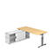 Schreibtisch ULM mit Sideboard, manuell höhenverstellbar, Rechteck, T-Fuß, B 1800 mm, Ahorn-Dekor