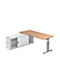 Schreibtisch ULM mit Sideboard, manuell höhenverstellbar, Rechteck, T-Fuß, B 1800 mm, Nussbaum-Dekor