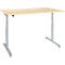 Schreibtisch, zweistufig elektrisch höhenverstellbar, T-Fuß Rundrohr, B 1600 x T 800 x H 634-1294 mm, Ahorn/weißaluminium