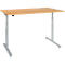 Schreibtisch, zweistufig elektrisch höhenverstellbar, T-Fuß Rundrohr, B 1600 x T 800 x H 634-1294 mm, Buche/weißaluminium