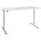 Schreibtisch, zweistufig elektrisch höhenverstellbar, T-Fuß Rundrohr, B 1800 x T 800 x H 634-1294 mm, lichtgrau/weißaluminium