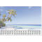 Kalender mit Strandmotiv, 2025-2027. Palmen am Strand, blauer Himmel und Meer.