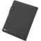 Zwarte notebookhoes met smartphonehouder, pen, kabel en notitieblok.
