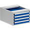 Schubladenblock Treston 53/36-1, 4 abschließbare Schübe, bis 200 kg, B 530 x T 640 x H 360 mm, Stahl, lichtgrau RAL 7035/brillantblau RAL 5007