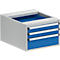 Schubladenblock Treston 53/36-4, 3 abschließbare Schübe, bis 200 kg, B 530 x T 640 x H 360 mm, Stahl, lichtgrau RAL 7035/brillantblau RAL 5007