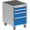 Schubladenblock Treston 53/66-10, 4 abschliessbare Schübe, mobil, bis 300 kg, B 530 x T 640 x H 795 mm, Stahl, lichtgrau RAL 7035/brillantblau RAL 5007