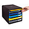 Schubladenbox Exacompta BEE BLUE Big Box, A4+, 5 mehrfarbige & halboffene Schubladen mit Auszugstopp, Griffmulde & Etikettenhalter, Blauer Engel