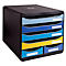 Schubladenbox Exacompta BEE BLUE Big Box Maxi, 4 Schübe für Format A4/A4+ & 2 längliche Schübe, Auszugstopp & Griffmulde, Recycling-Kunststoff, schwarz
